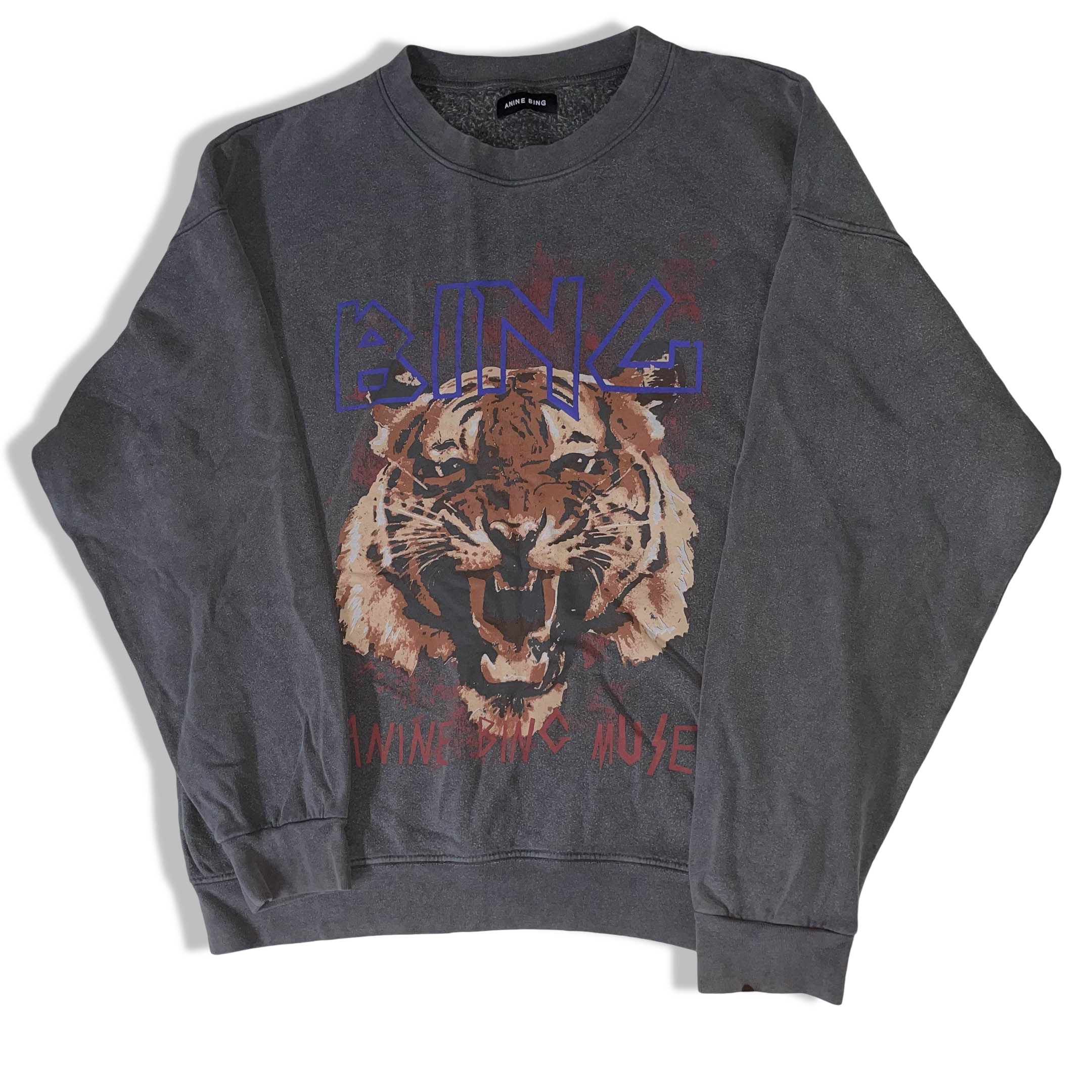 Vintage ANINE BING Tiger Graphic print grey Sweatshirt In L | L 27 W 23|SKU  3691