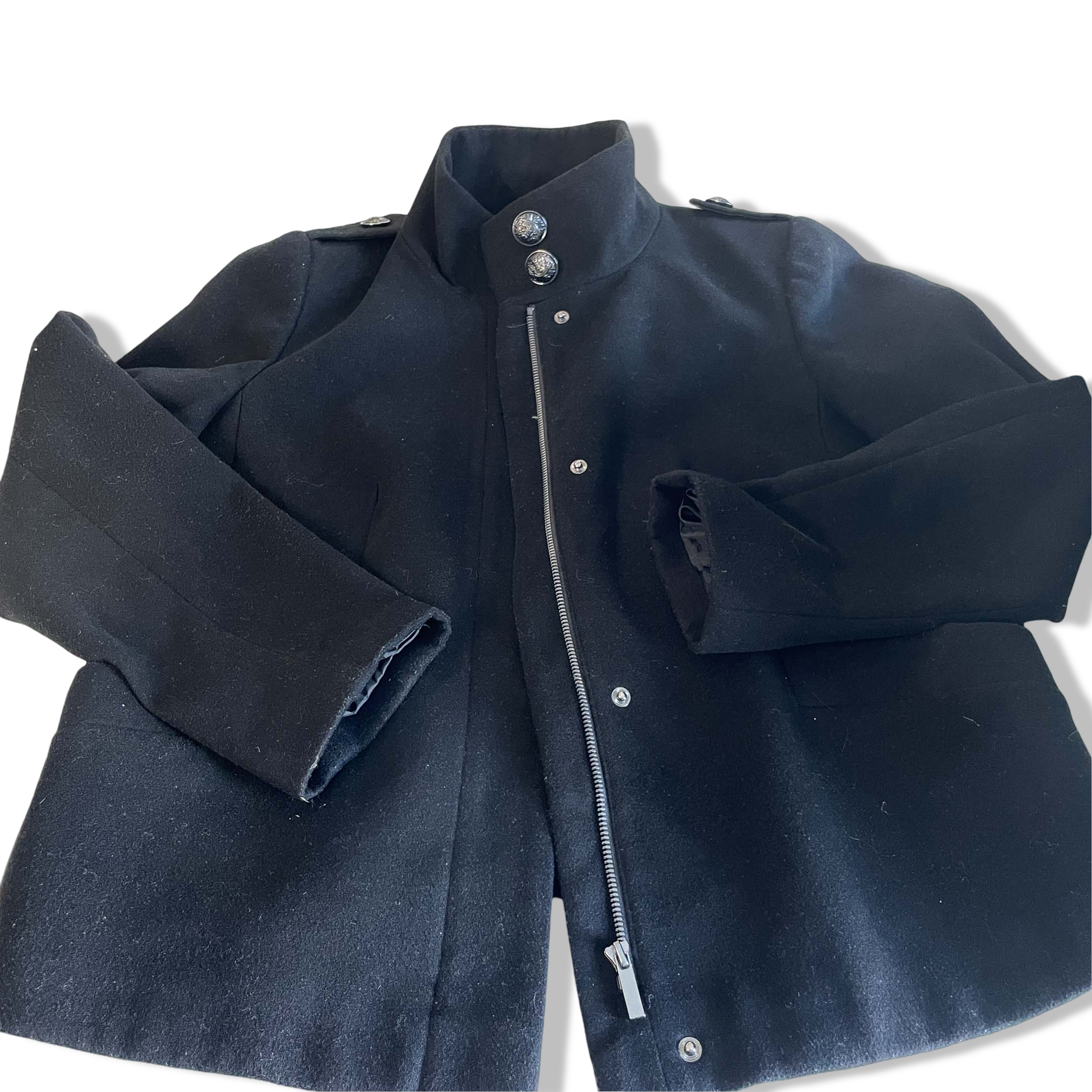 Vintage women M&S navy blue wool blend winter full zip high Vintage women M&S navy blue wool blend winter full zip high