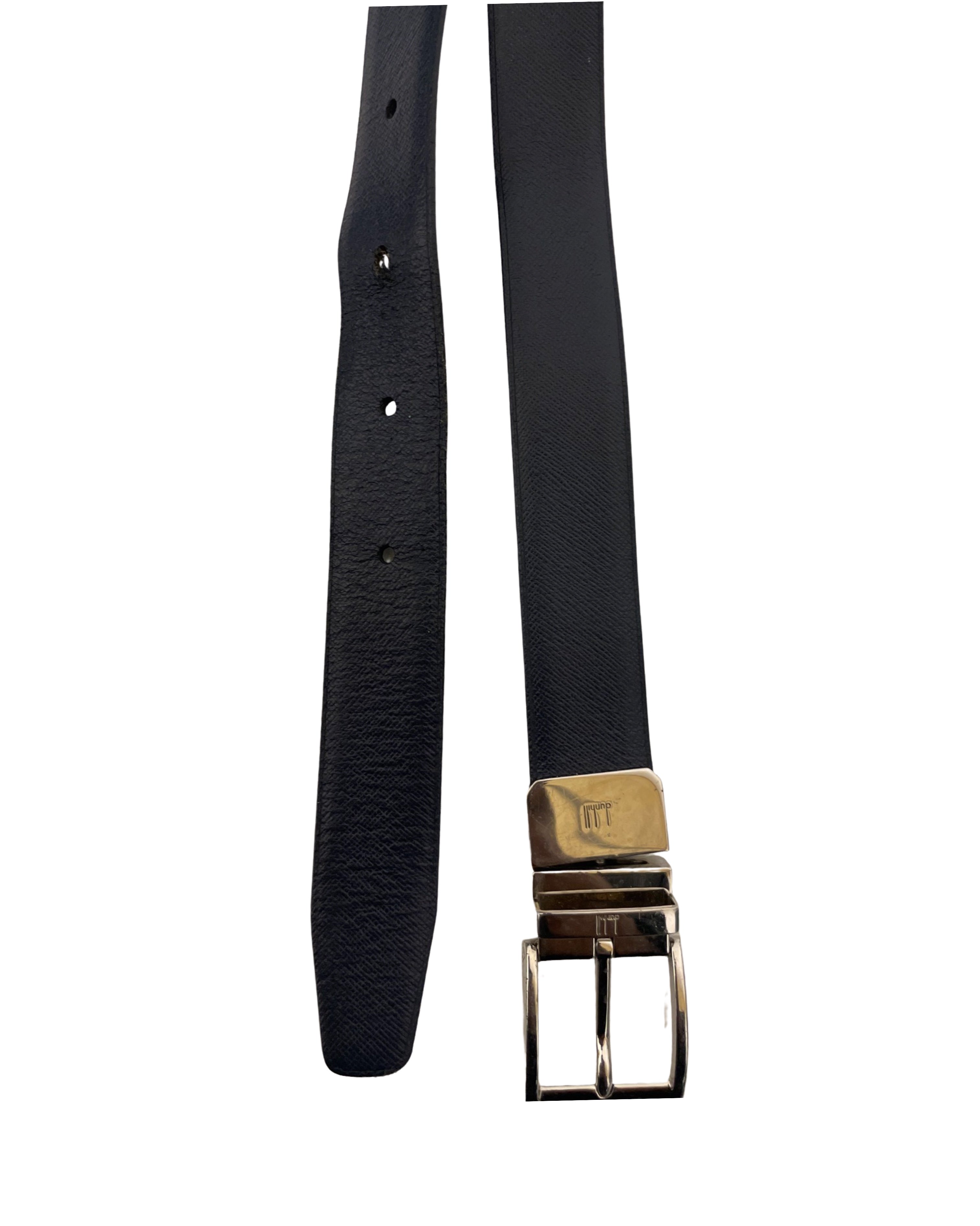 Vintage black genuine leather mens square buckle belt size m