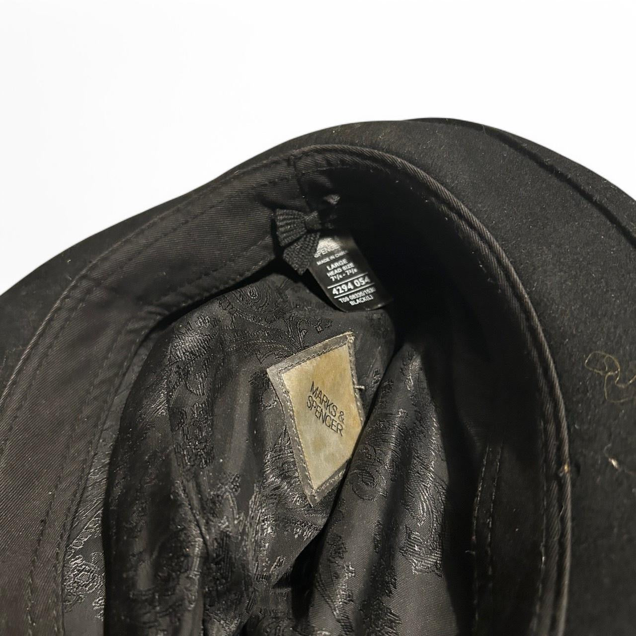 Black wool fedora hat with silk band mark and Spencer sku 6798