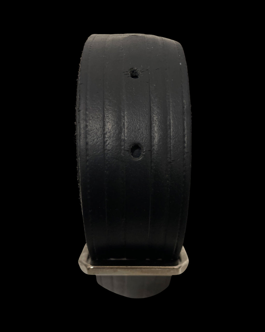 Vintage mens black leather squared buckle belt
