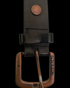 Vintage Chasin black leather mens square buckle belt size S