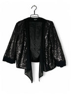 Per Una Women's Black Sequin Cropped open front Jacket Size 14 L25W17 SKU 6948