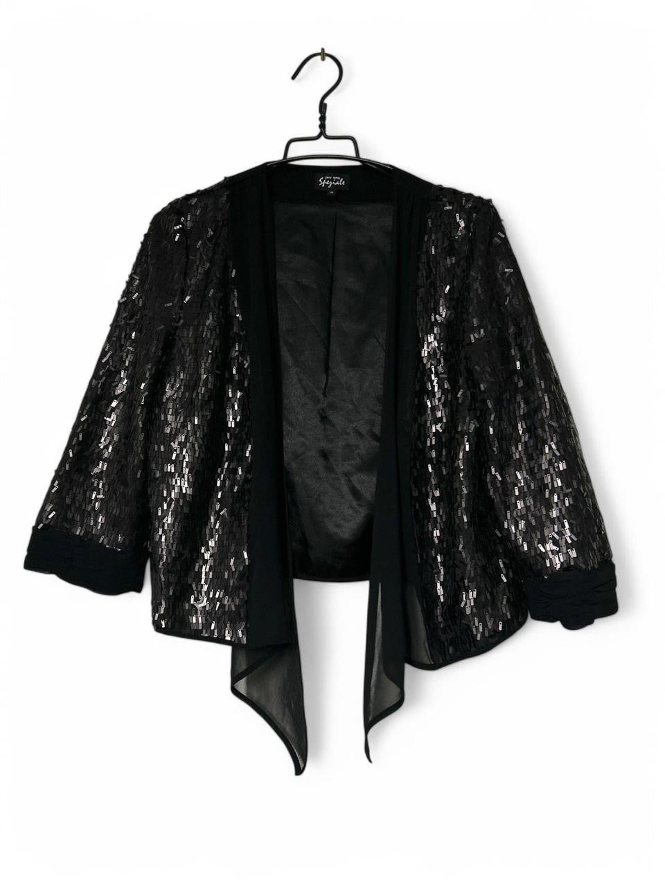 Per Una Women's Black Sequin Cropped open front Jacket Size 14 L25W17 SKU 6948