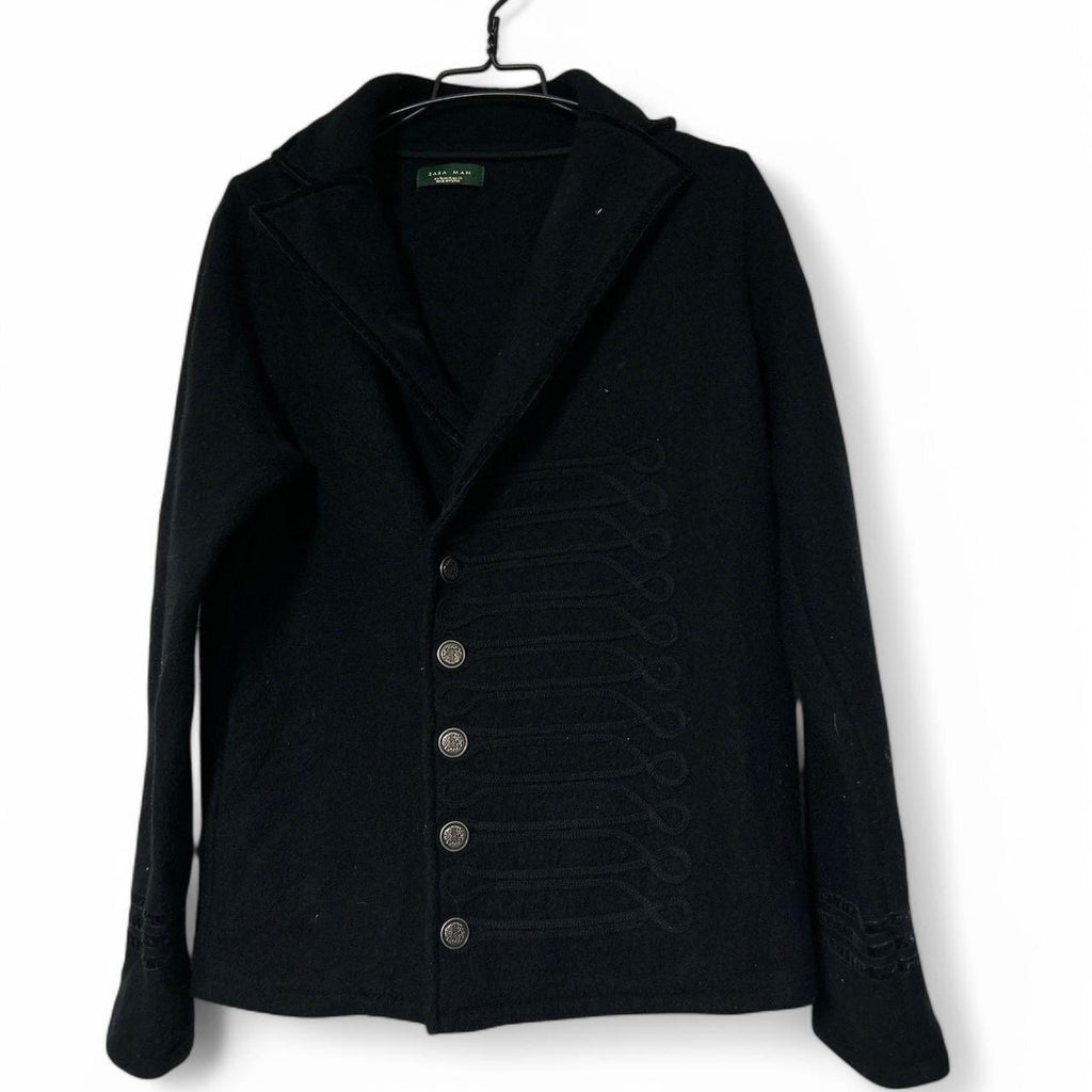 Black Zara napoleon wool knit style  jacket with button-up closure, 2 front pockets, and 2 side pockets #winterjacket L 31 W 21 sku 6952