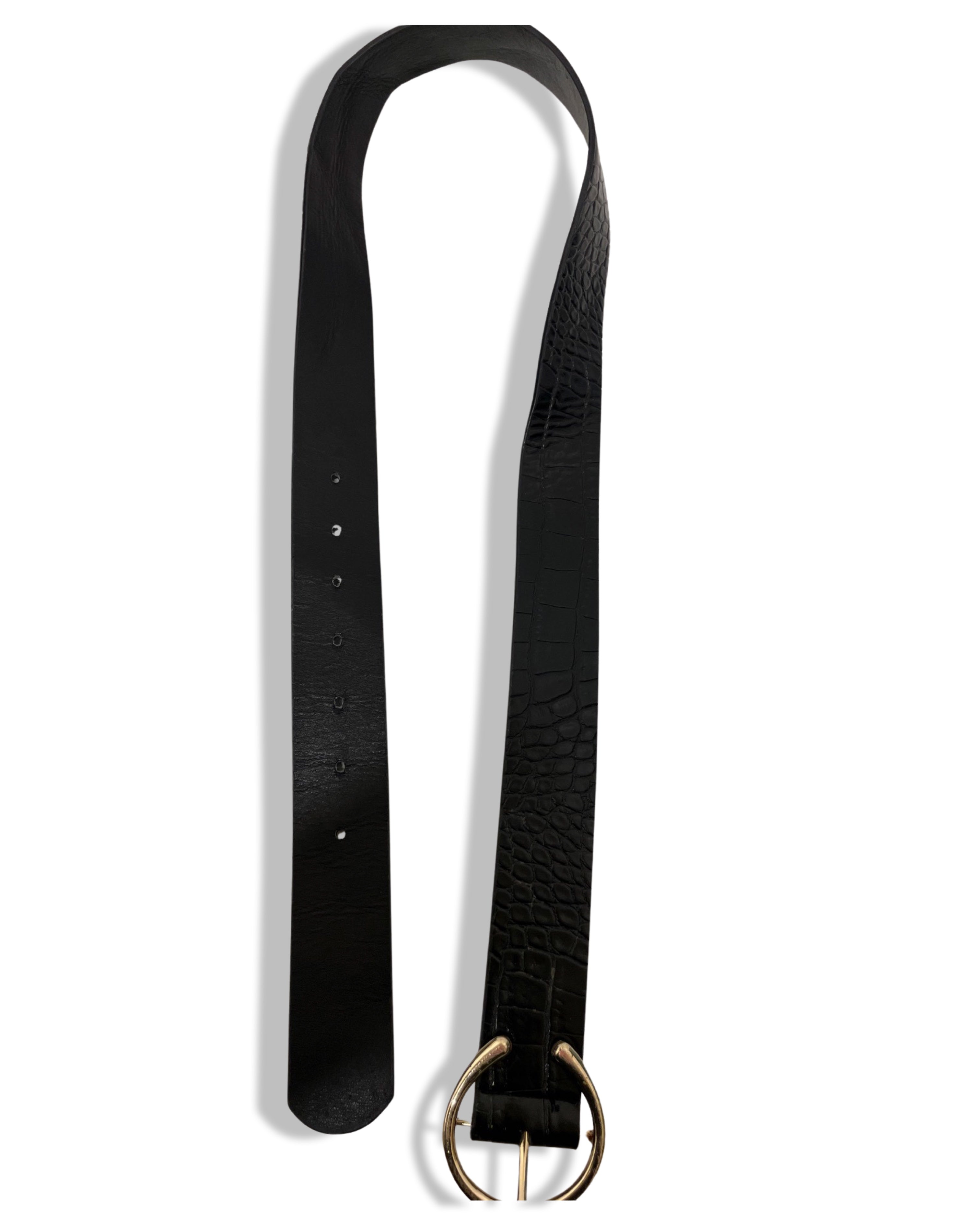 Vintage black faux leather buckle belt size M
