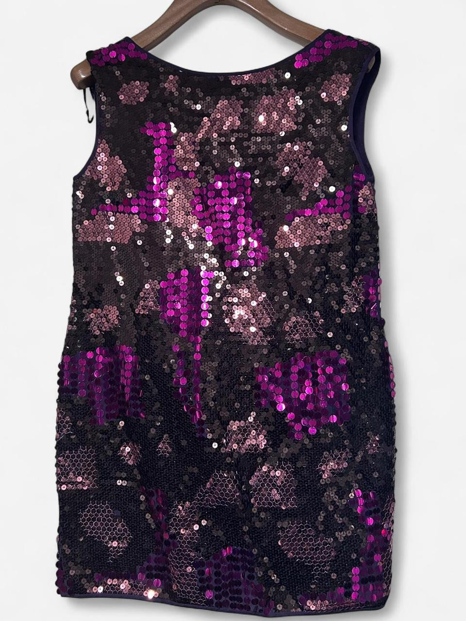 Oasis Black and purple sequin mini dress with a glamorous, party-ready vibe #partydress #glamour size uk 14  L 31 W 17