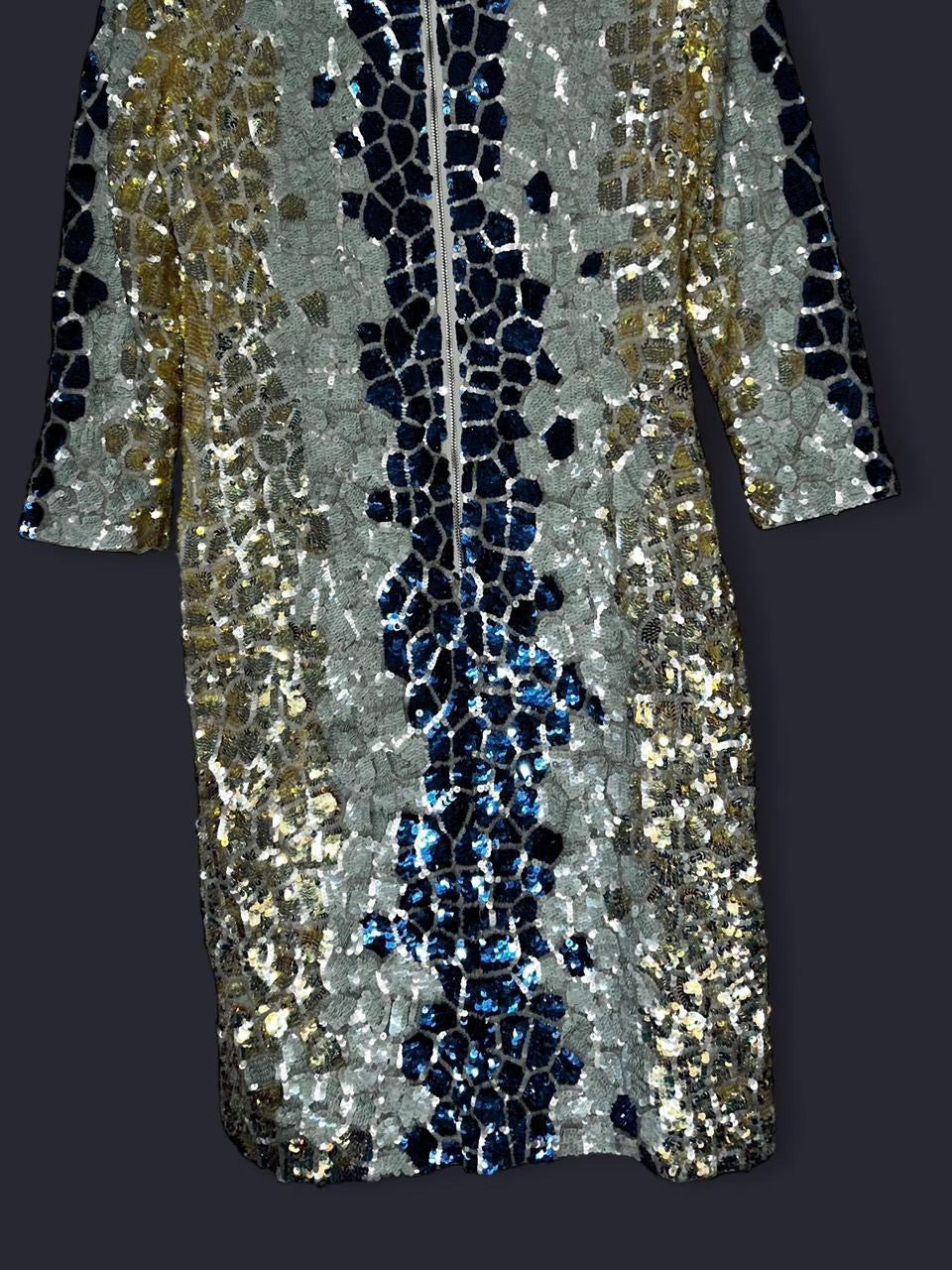 French Connection Embellished Sequin Long Sleeved Mini Dress Gold Size 14 sku 7013