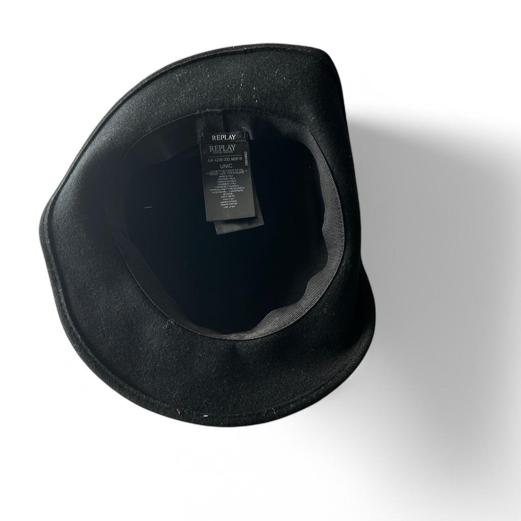 Replay Black Grey Wool Felt Fedora Hat With Adjustable Strap #wool  #sku 6808