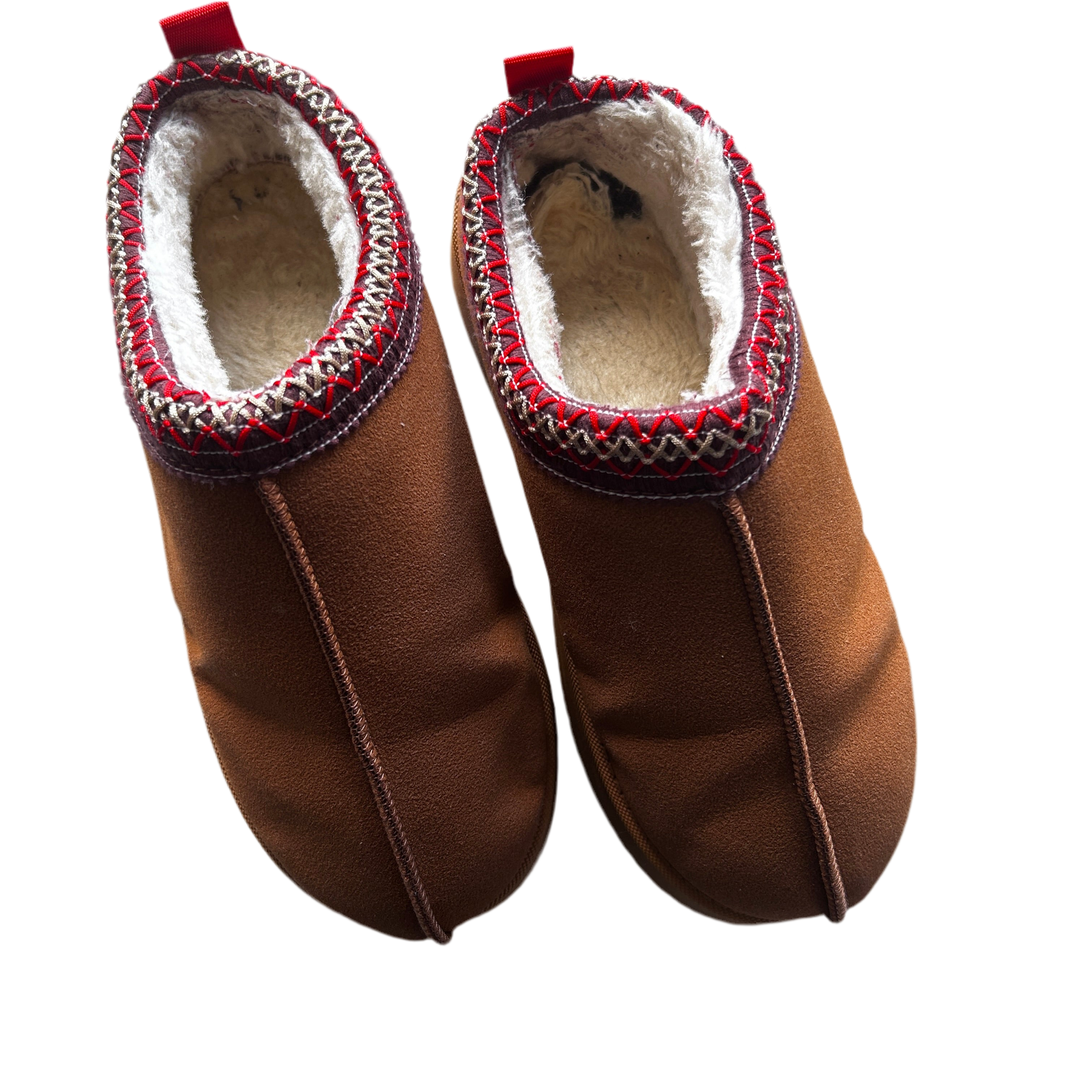 Tazmin Aztec Detail Faux Fur Lining Platform Slipper In Chestnut Faux Suede
