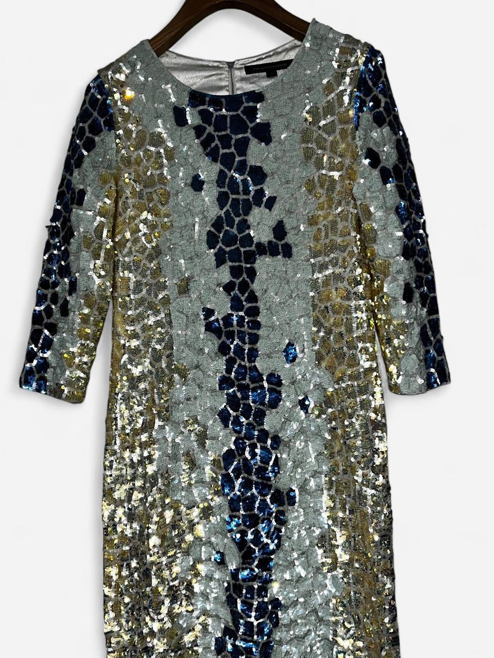 French Connection Embellished Sequin Long Sleeved Mini Dress Gold Size 14 sku 7013