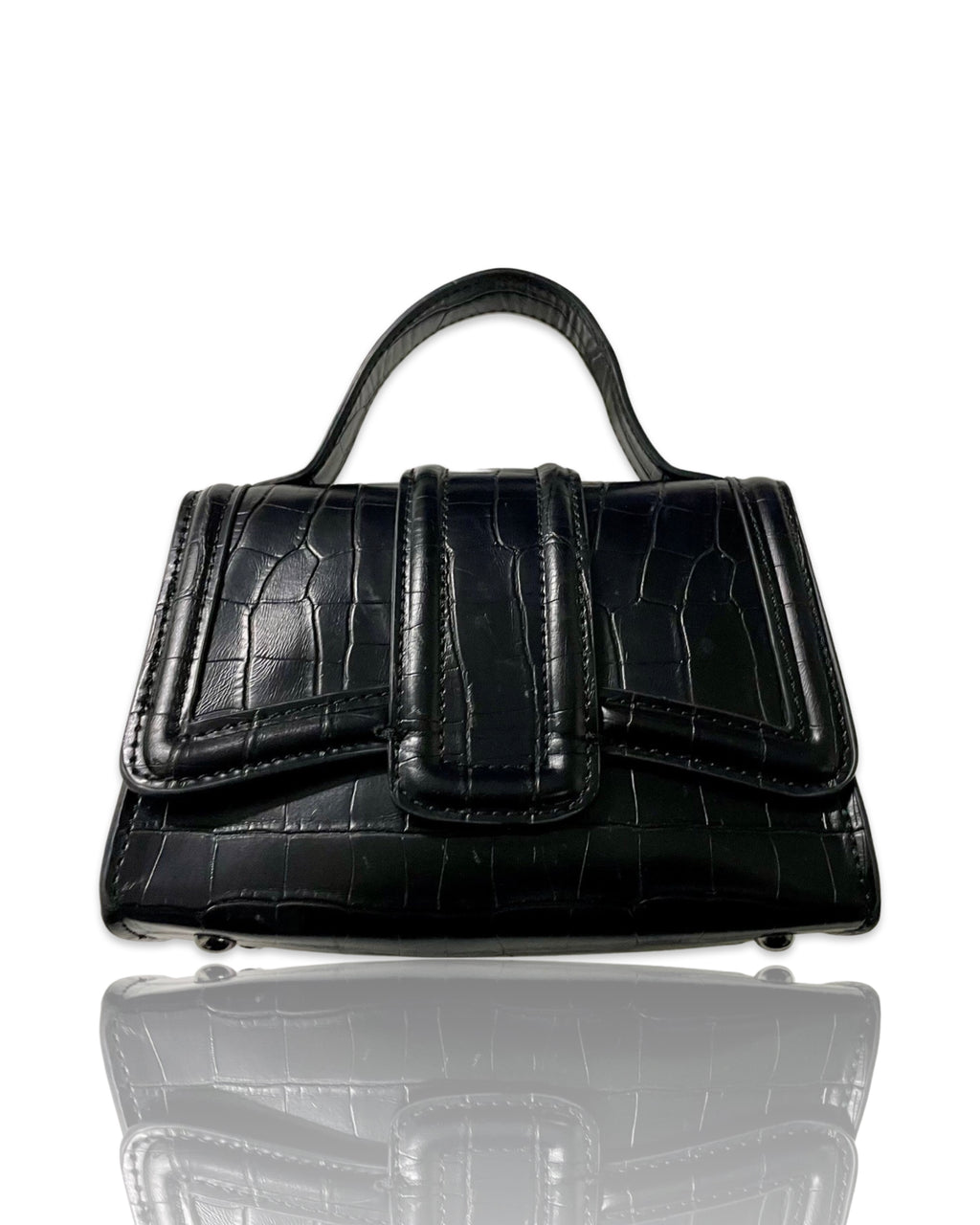 Vintage zara mini ‘city’ crossbody bag in black croc & dark metal shoulder chain