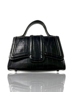 Vintage zara mini ‘city’ crossbody bag in black croc & dark metal shoulder chain