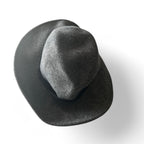 Grey wool felt fedora hat with black ribbon accent #feltfedora sku 6809