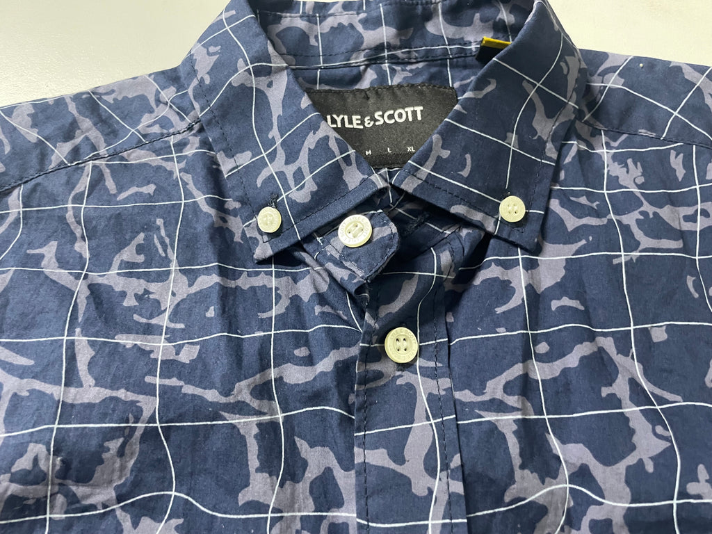 Lyle And Scott Vintage Mens Printed button up Through shirt Navy Pool Print 