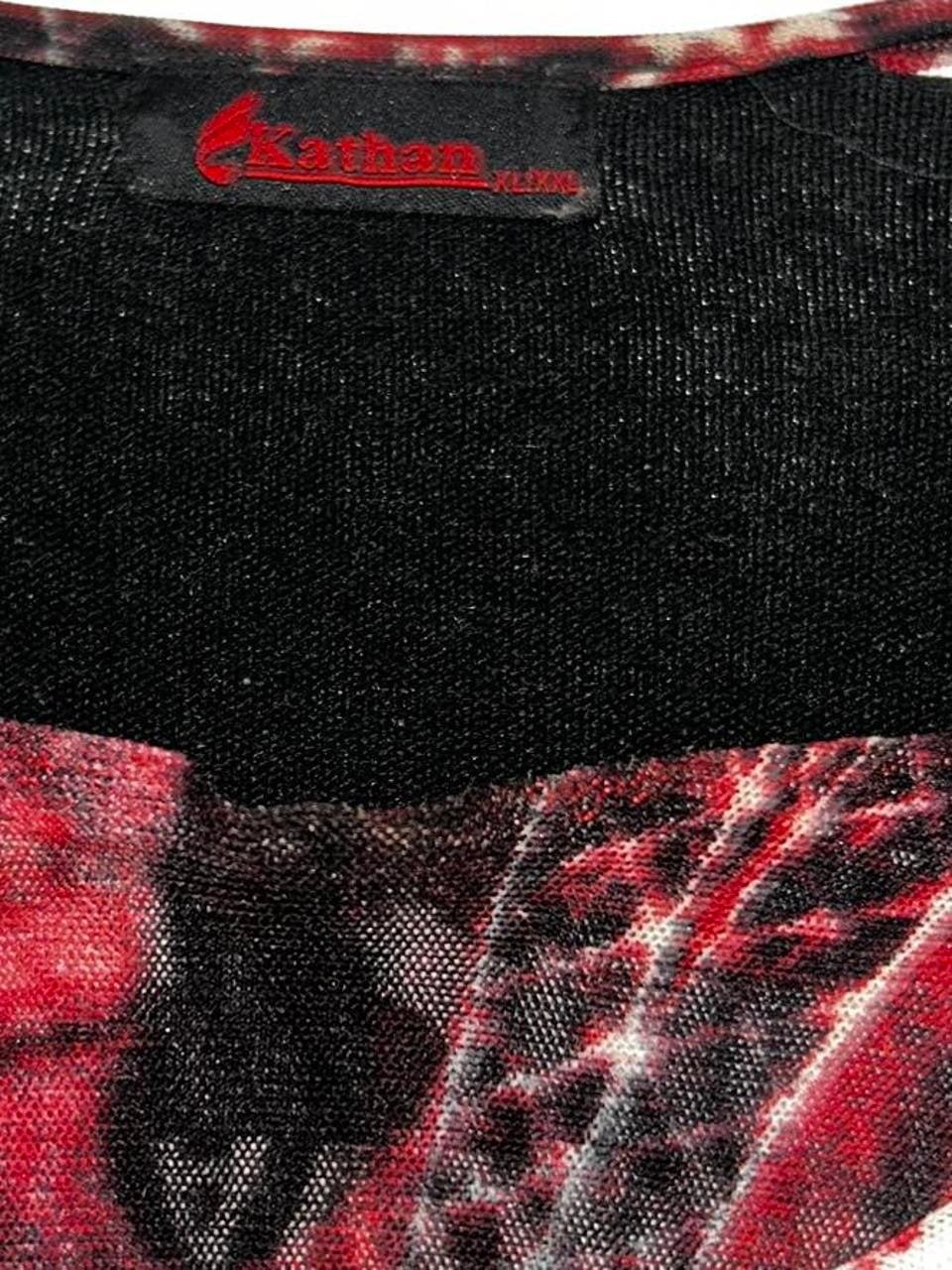 Black and red abstract print long sleeve top with 3/4 sleeves, button front and side zipper #boho #retro L 31 W 23 size XL/ XXL SKU 7009