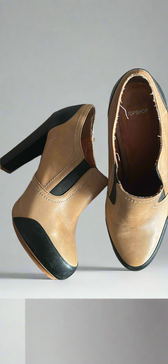 Top Shop Ladies Chelsea Boots tan Real Leather Brogues Size Uk 6