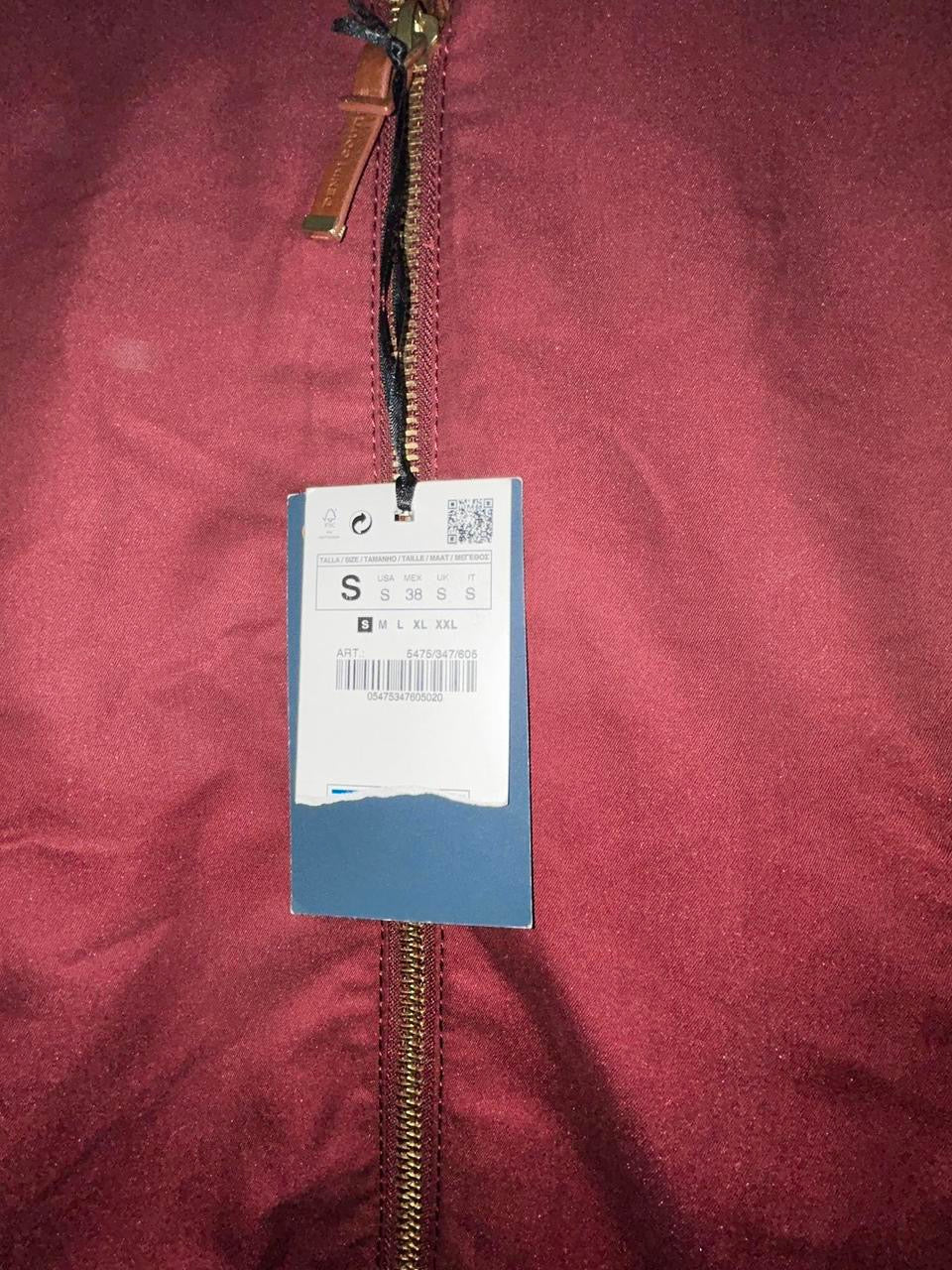 Zara Man Men’s Burgundy Bomber Jacket Size S Red Lined Full Zip Windbreaker