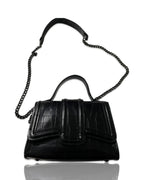 Vintage zara mini ‘city’ crossbody bag in black croc & dark metal shoulder chain