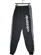 Grey and white Adidas sweatpants with embroidered logo and 3 stripes streetwear SKU 6964 W 28 L32