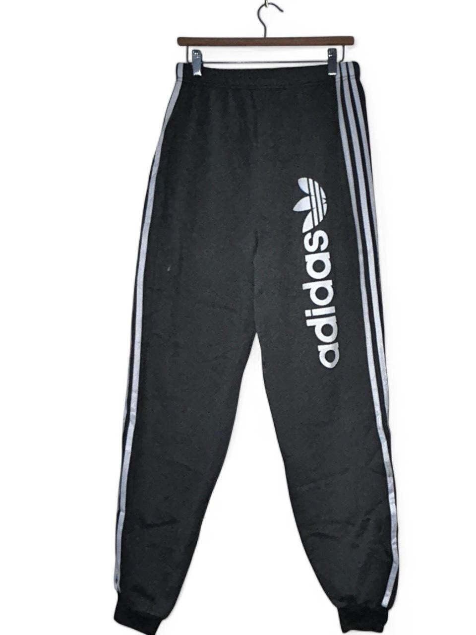 Grey and white Adidas sweatpants with embroidered logo and 3 stripes streetwear SKU 6964 W 28 L32