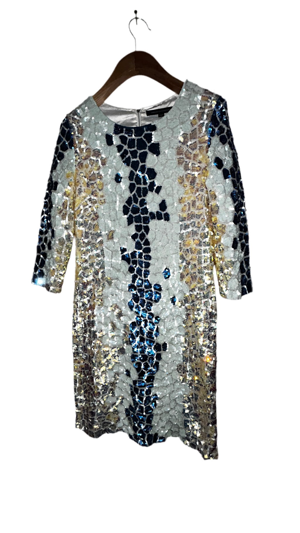 French Connection Embellished Sequin Long Sleeved Mini Dress Gold Size 14