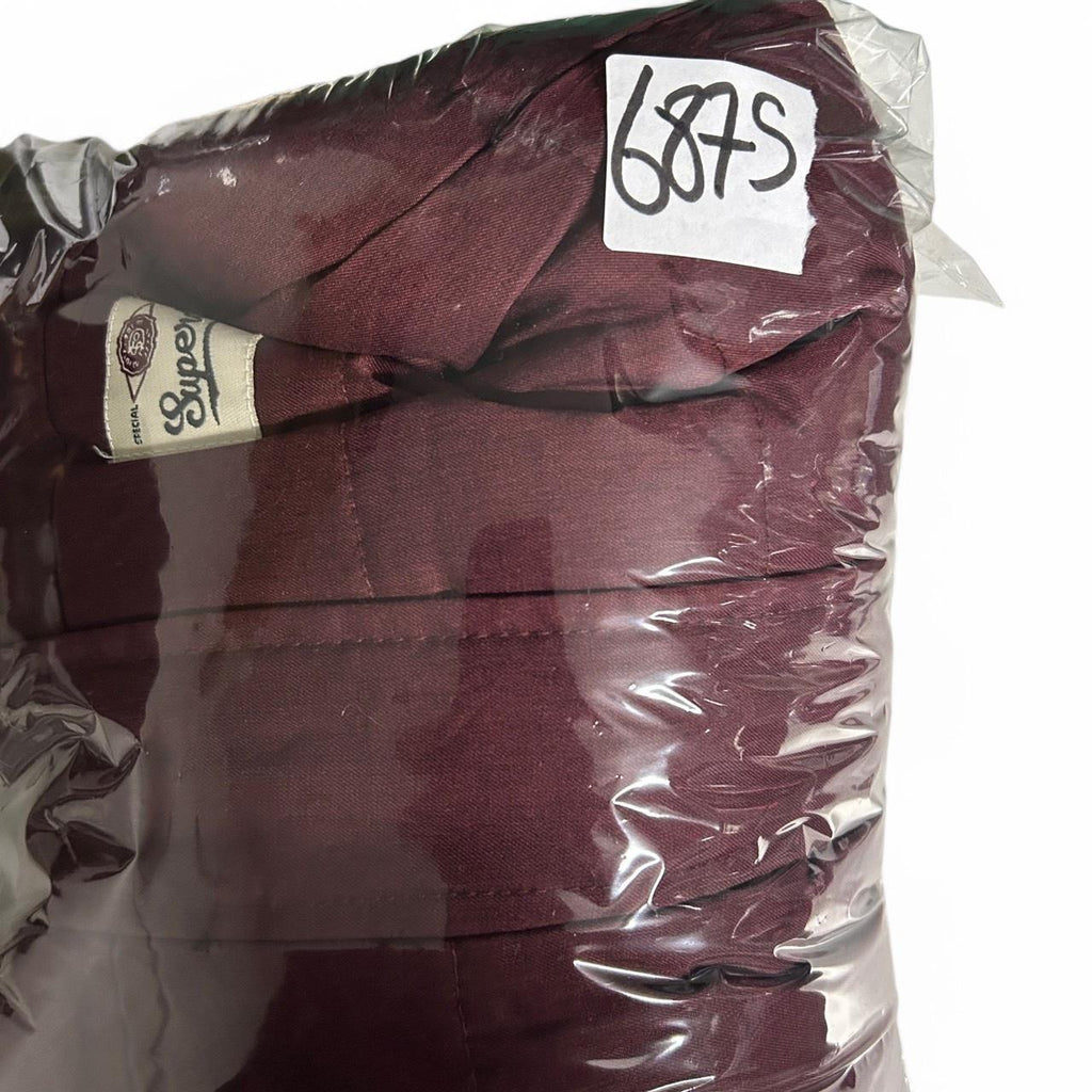 Vintage Women's Burgundy Superdry Padded Gilet with Removable Hood, Size L (26" Length, 20" Waist) - SKU 6875