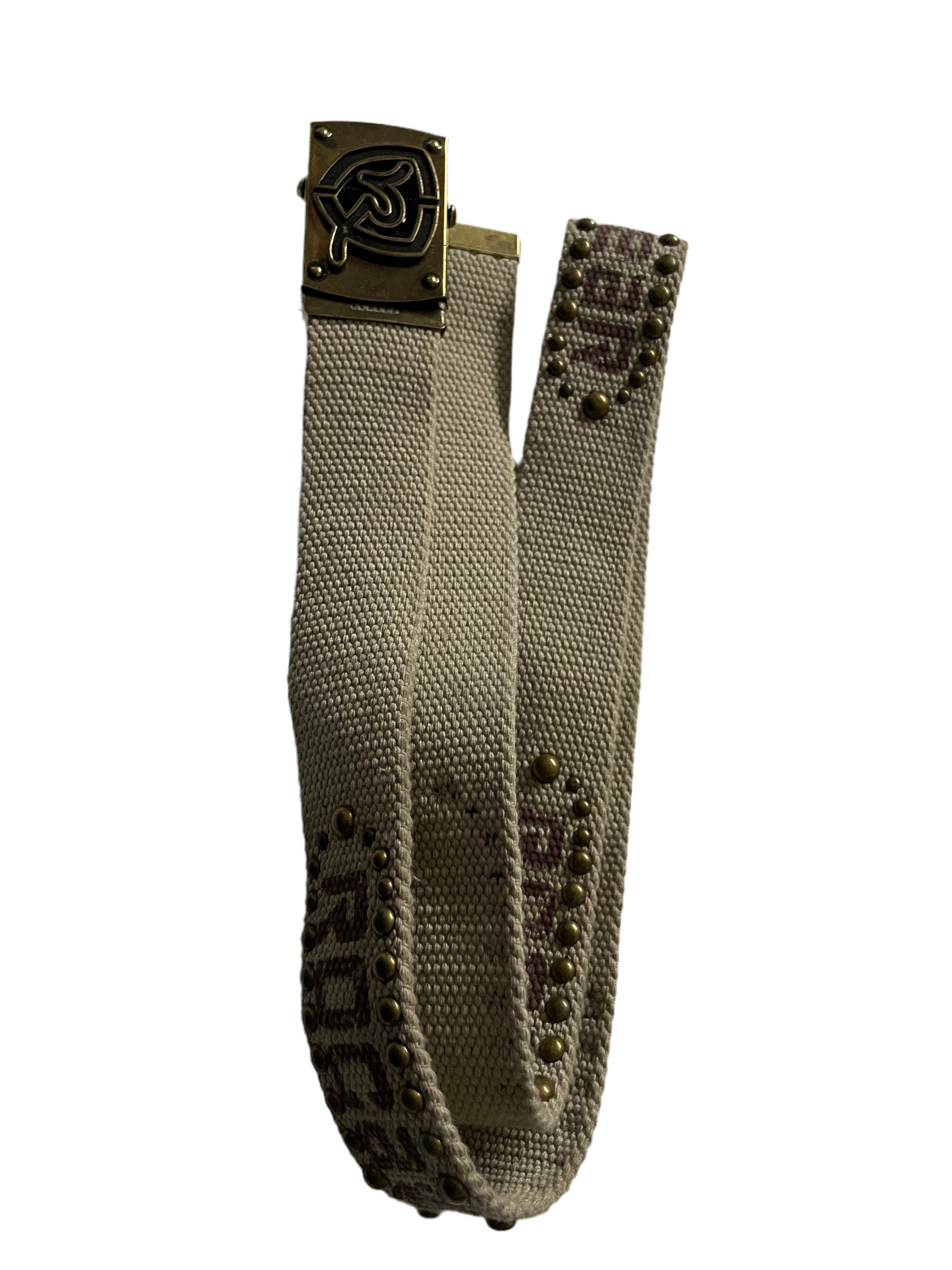 Vintage Rocawear cream military studded buckle belt| L43| SKU 4493