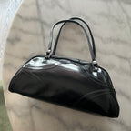 Women Black PVC Shoulder Bag With Unique Shape With Zipper Inner Pocket SKU 6866