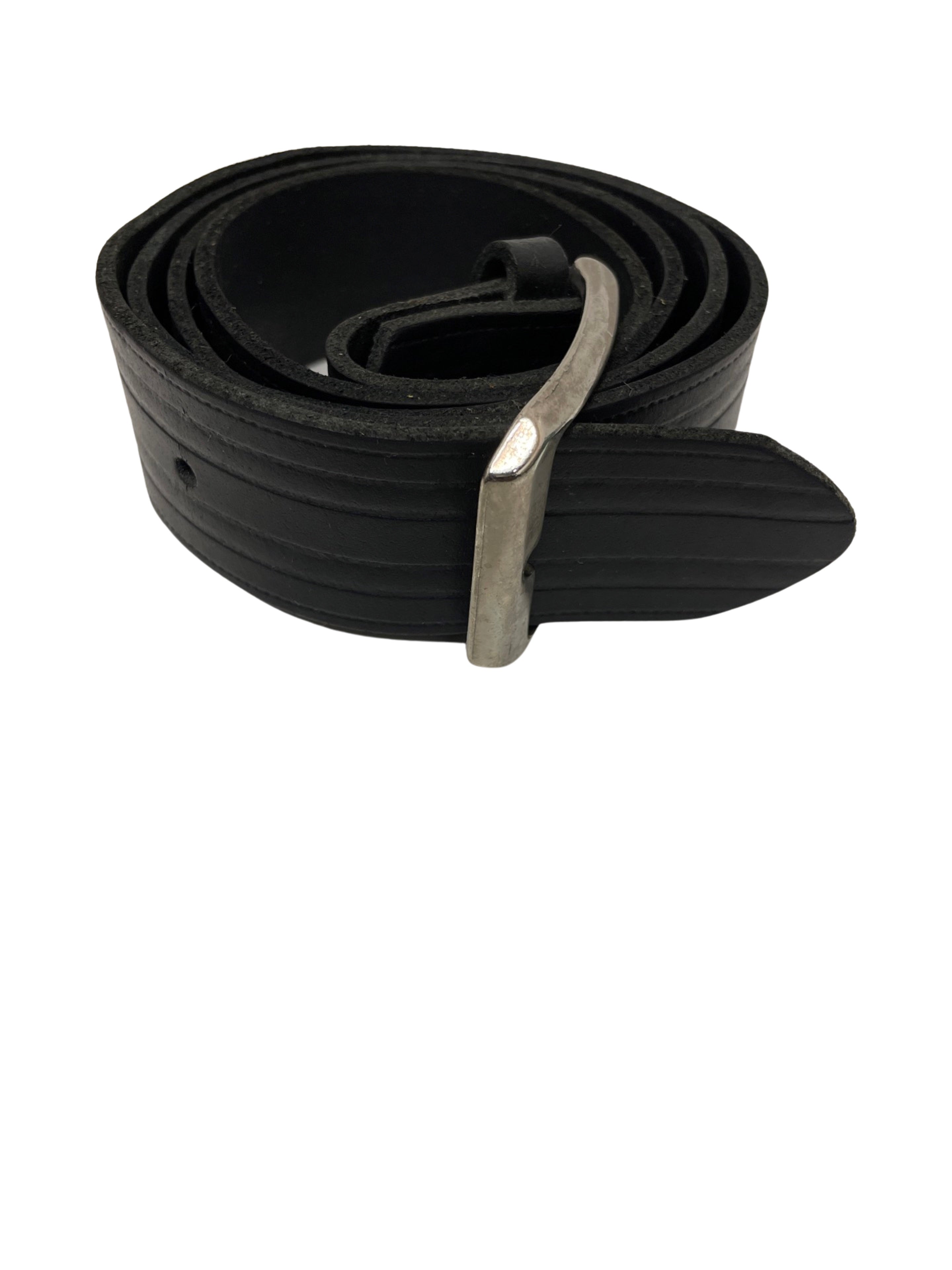Vintage mens black leather squared buckle belt