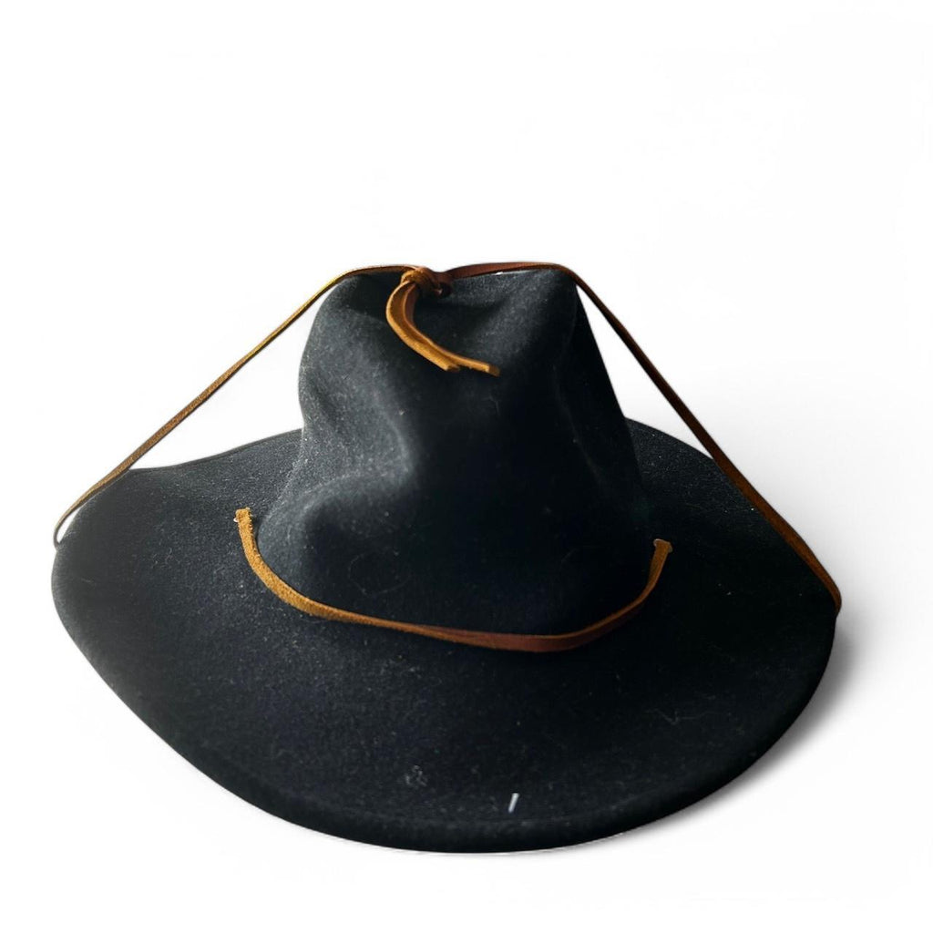Brixton black wool cowboy hat with brown leather band and adjustable leather tie #westernvibes sku 6815