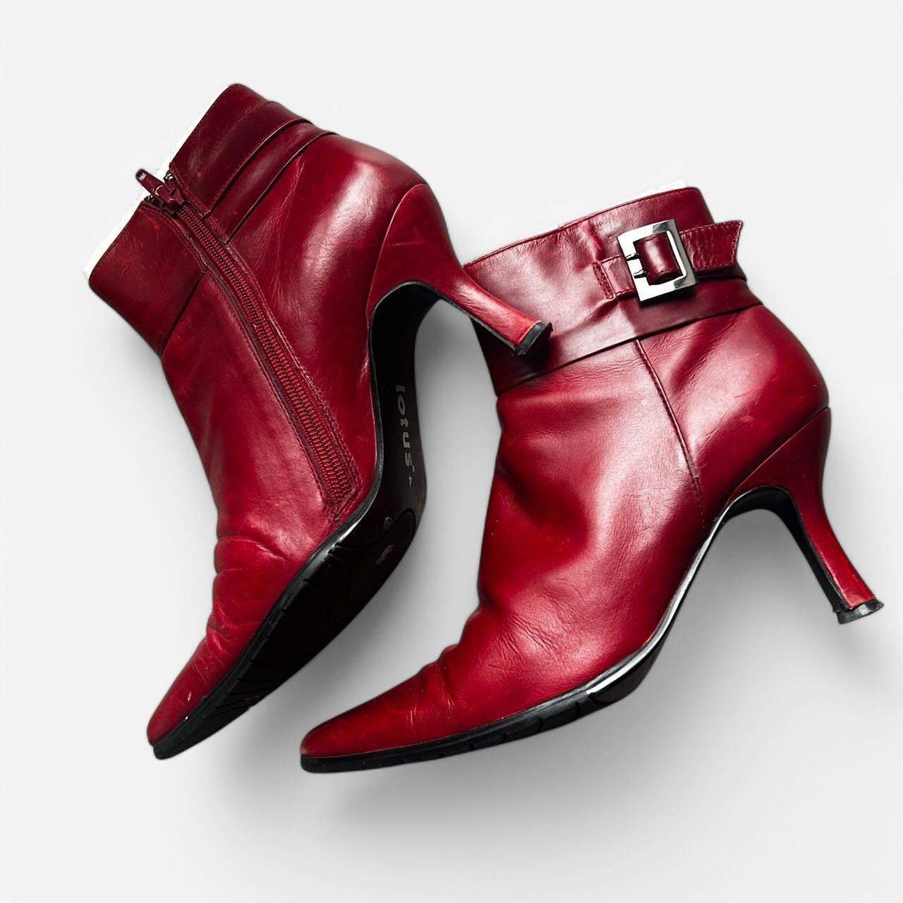 Lotus Red leather ankle boots with buckle detail boots size 4 uk