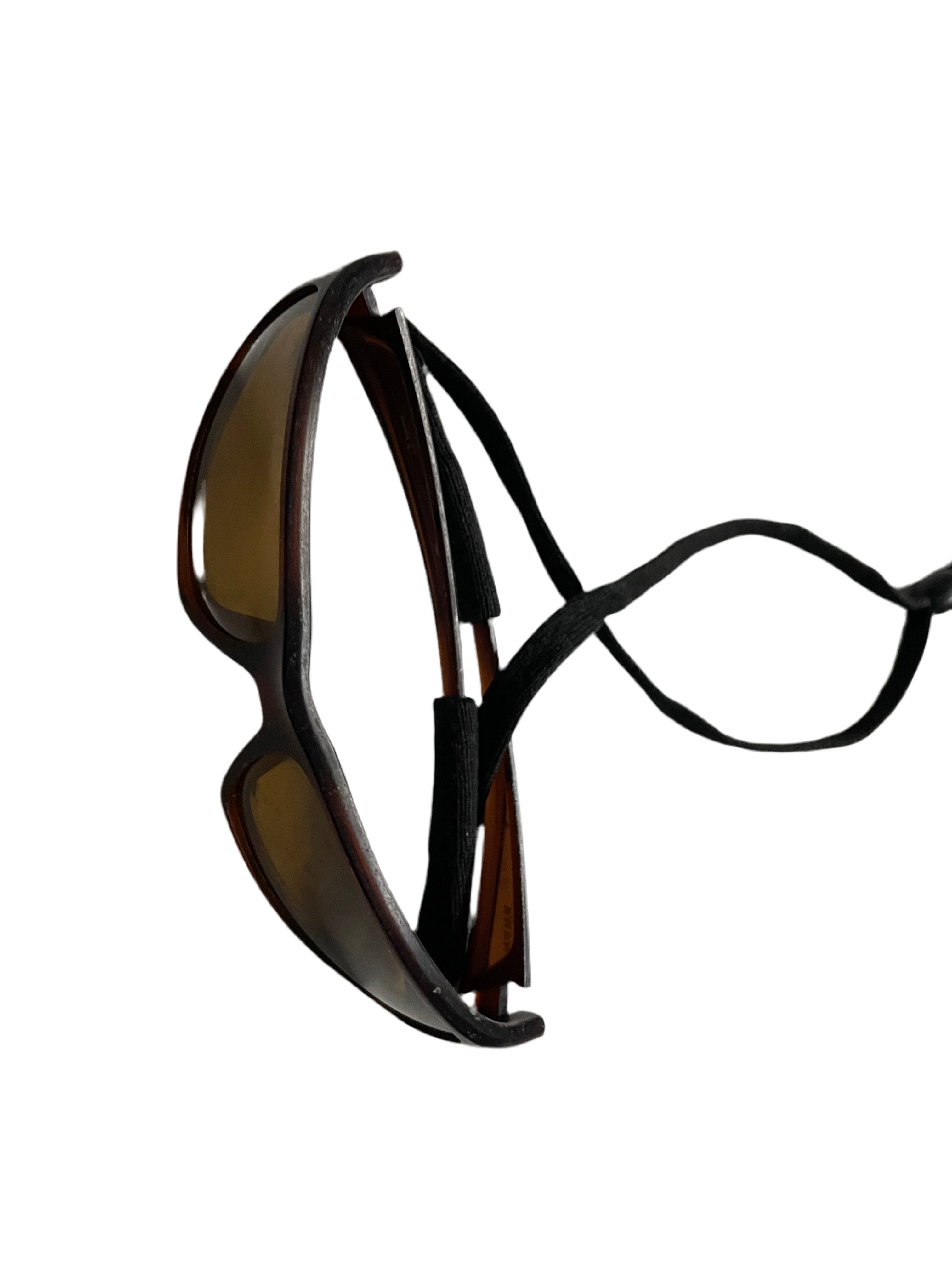 Vintage brown polarized rhinestone sunglasses with adjustable rope| SKU 4500