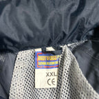 Navy blue Body Works waterproof windbreaker jacket with hidden hood zipped #retro L 36 W 27 SKU 6951