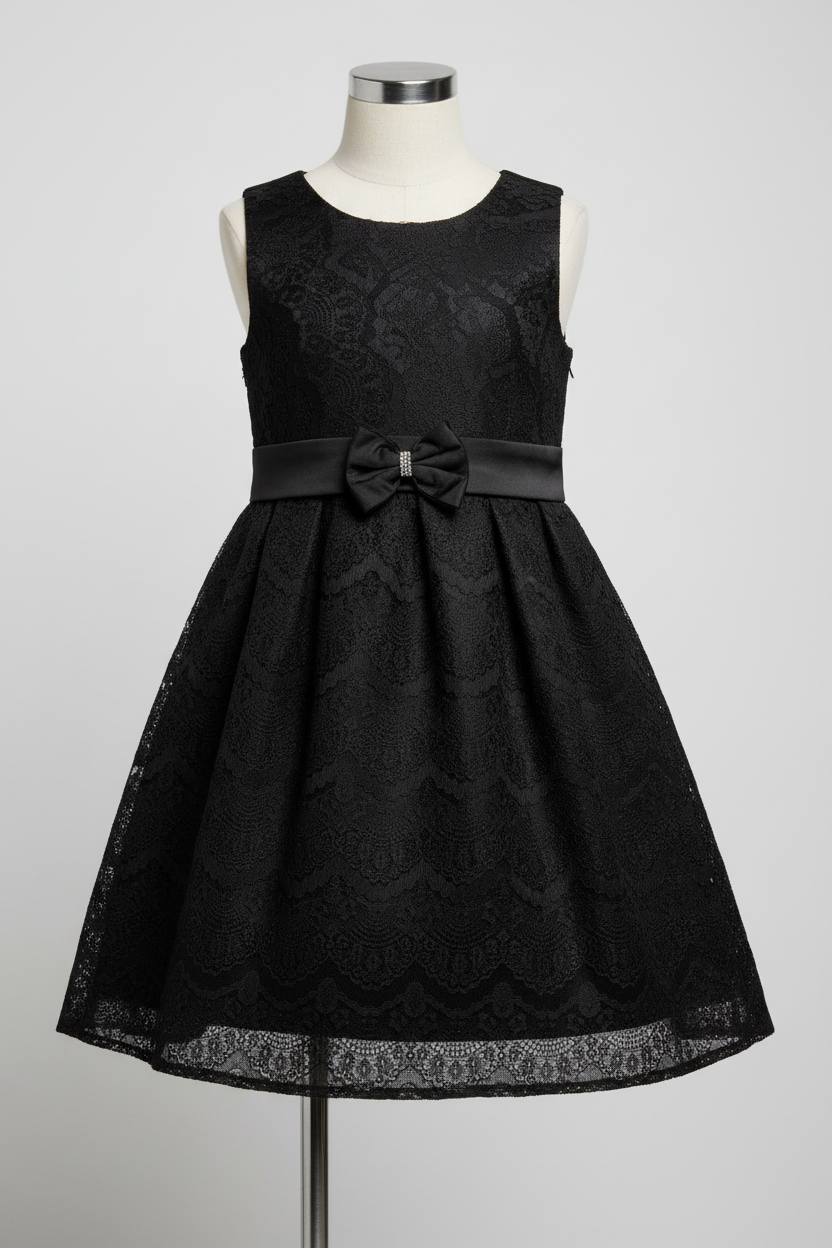 Black velvet dress with lace trim and a bow detail, featuring a zipper closure and a belt. #velvetdress #lacedetail size s/M  L 34 W 14.5 SKU 7020