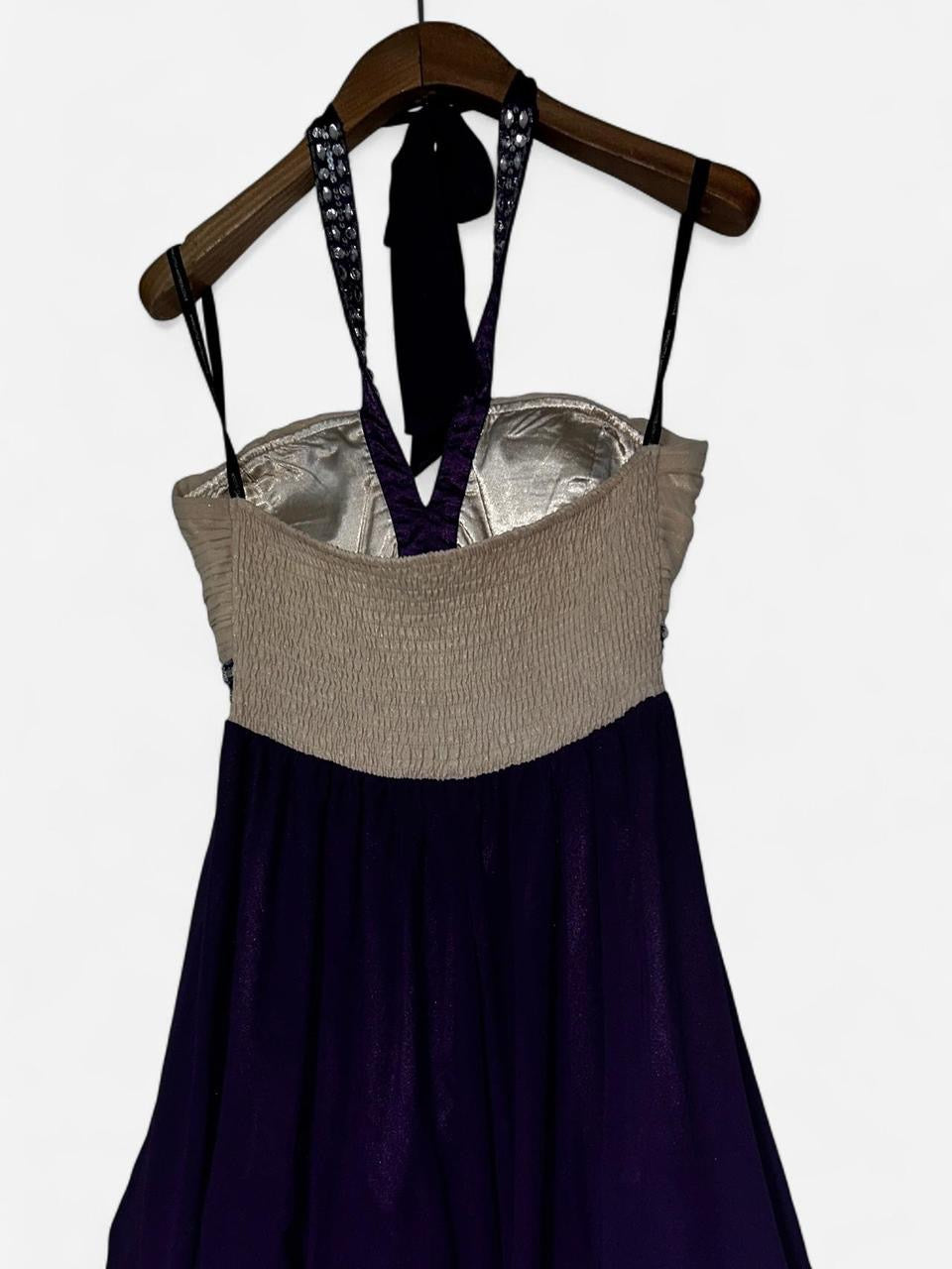 Little Mistress purple and white beaded dress with halter neck #partydress size UK 14 L 38 W14  sku 7015