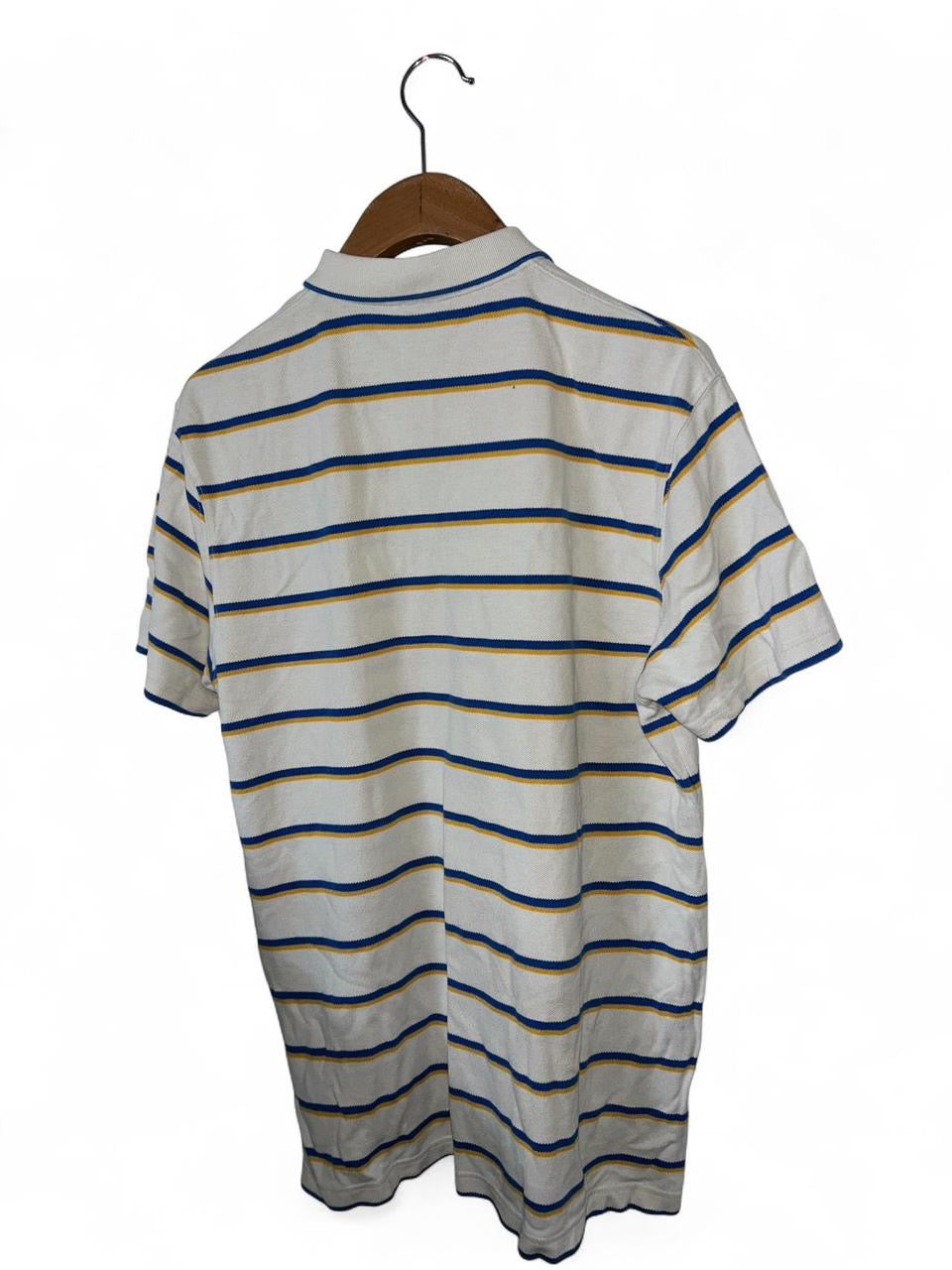 Canterbury Leinster Rugby Polo Shirt in white with blue and yellow stripes
 #rugby
Size xl 
L 30 w 22
SKU 7156