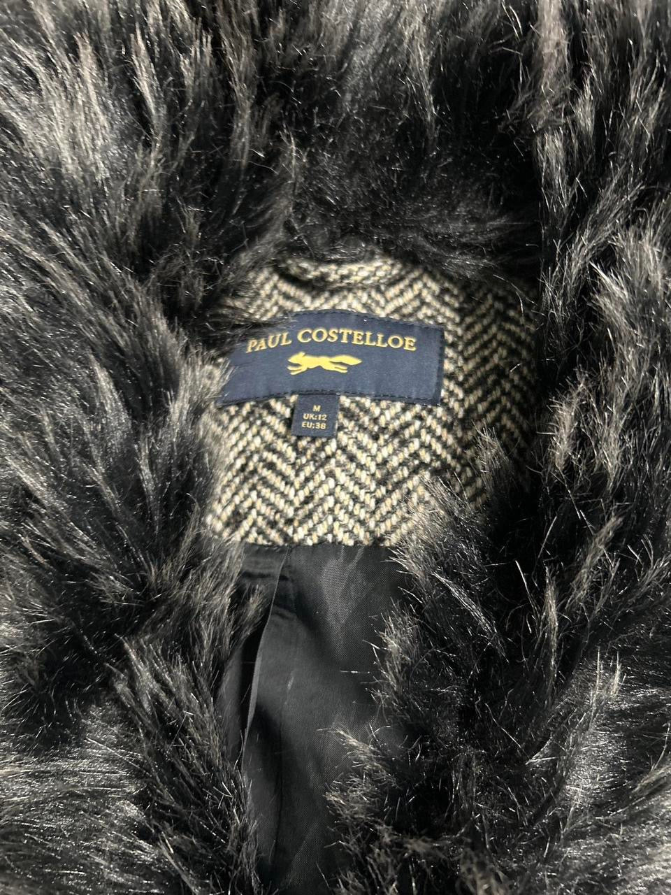 Paul Costelloe Womens Grey tweed button neck faux fur wool Blazer Size M L27W19 SKU 6947