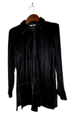 Black velvet long sleeve button-up shirt with a touch of elegance #gothic size M/L L 34 W 19 SKU 7019