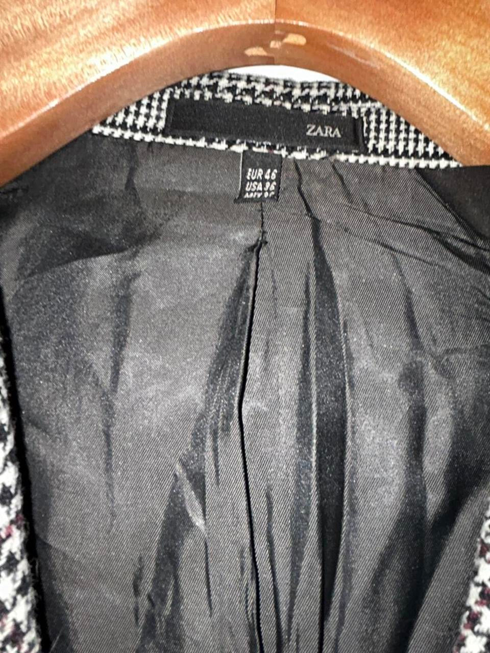 ZARA WOMAN WOOL BLEND PLAID STRAIGHT CUT BLAZER Taupe Grey, size Small