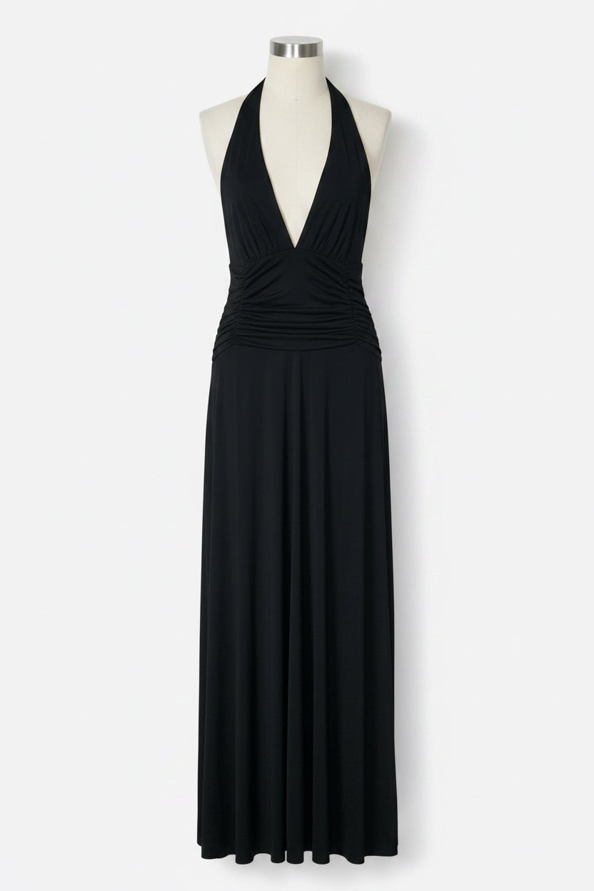 Women’s Debenhams Black maxi dress with open back, ruched details and tie-up straps sku 7002