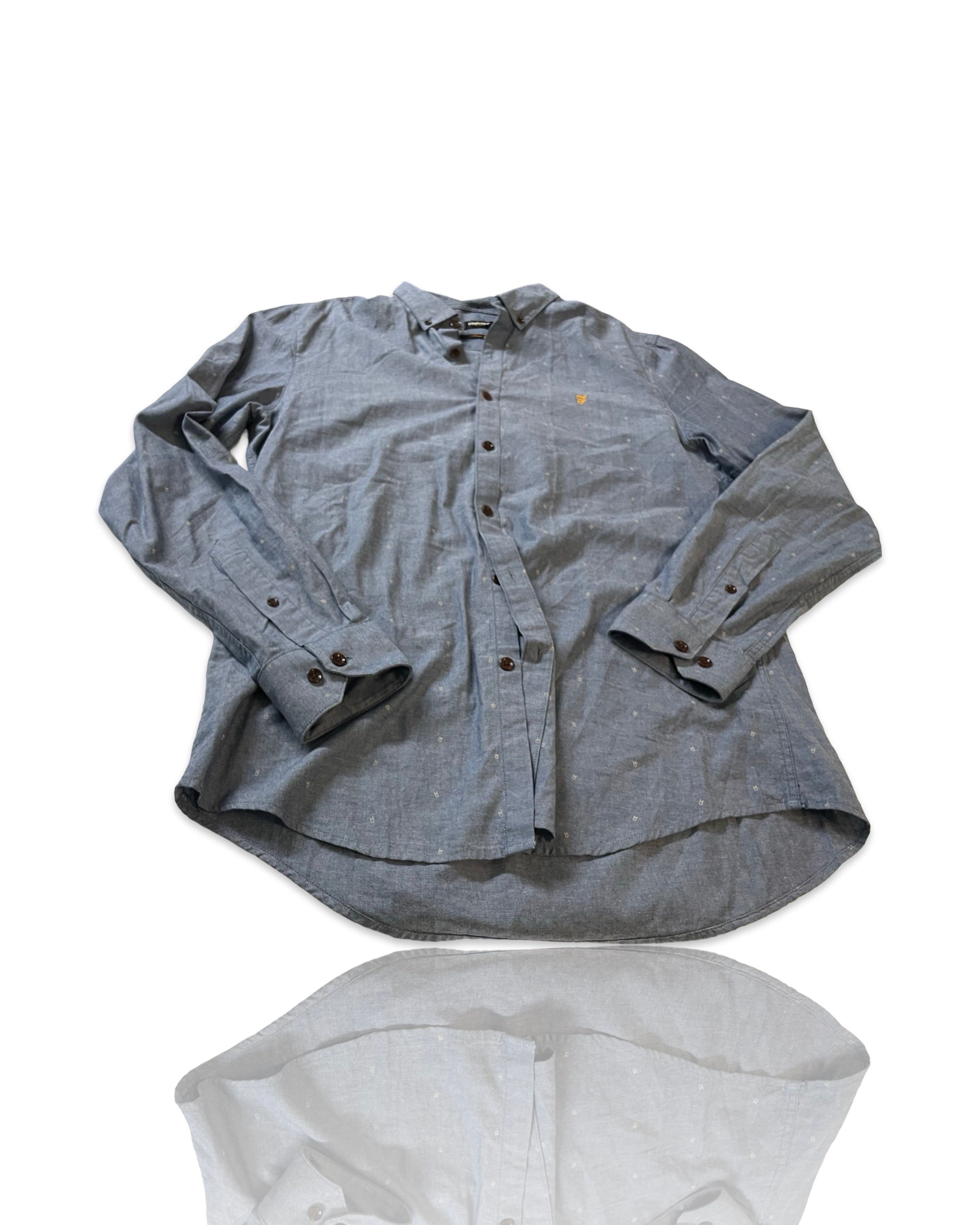 Farah Vintage Blue Pattern Slim Fit Collared Shirt Size L Embroidered|SKU 4184