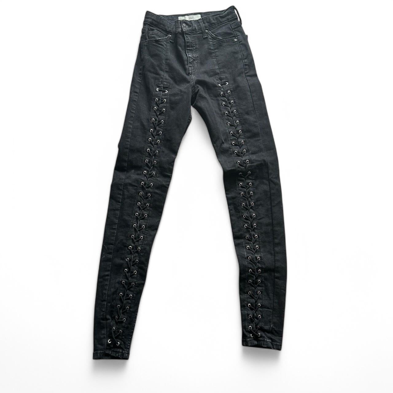 Topshop Black Eyelet Jamie Jeans - Waist 26 Lenght 34 Black lace-up skinny jeans with stretch #gothstyle sku 6864