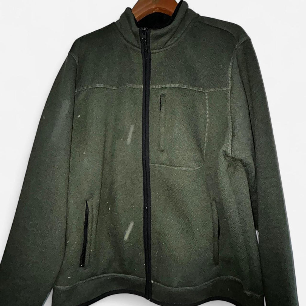 Double extra large Green fleece-lined zip-up jacket with pockets #outdoorjacket collar to hem 32 pit to pit 25 ski 7071