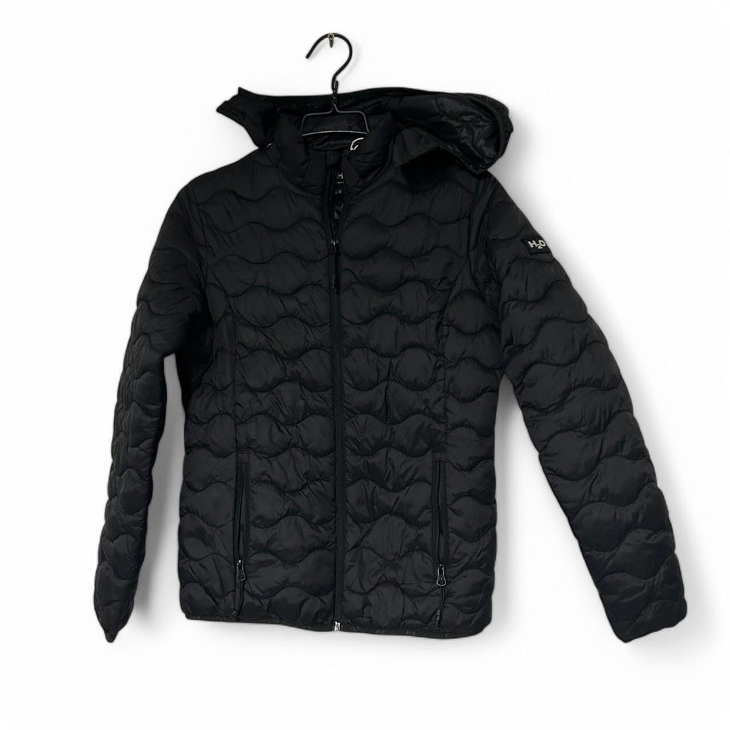 H20 Women's winter Zip Up high neck Snap Black Puffer Jacket in S pt 26 w 22 SKU 6873