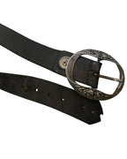 Vintage Flower Detail Western black leather Belt