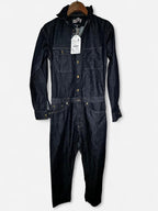 Men’s Zara navy  denim boiler suit with button-up front, collar, and long sleeves #denim #jumpsuit in size small total length is 69 pit is 18  waist 32 crouch to bottom 30 sku 7082