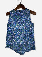 Adrianna Papell blue floral sleeveless blouse #floralblouse in size small collar to hem 25 pit to pit 19 sku 7031 