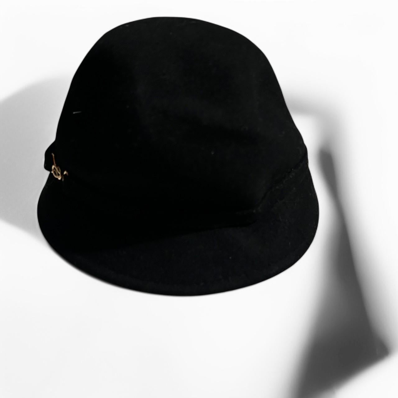 Black wool felt fedora hat with gold buckle hats Wool Hat  Adjustable  Color: Black sku 6796