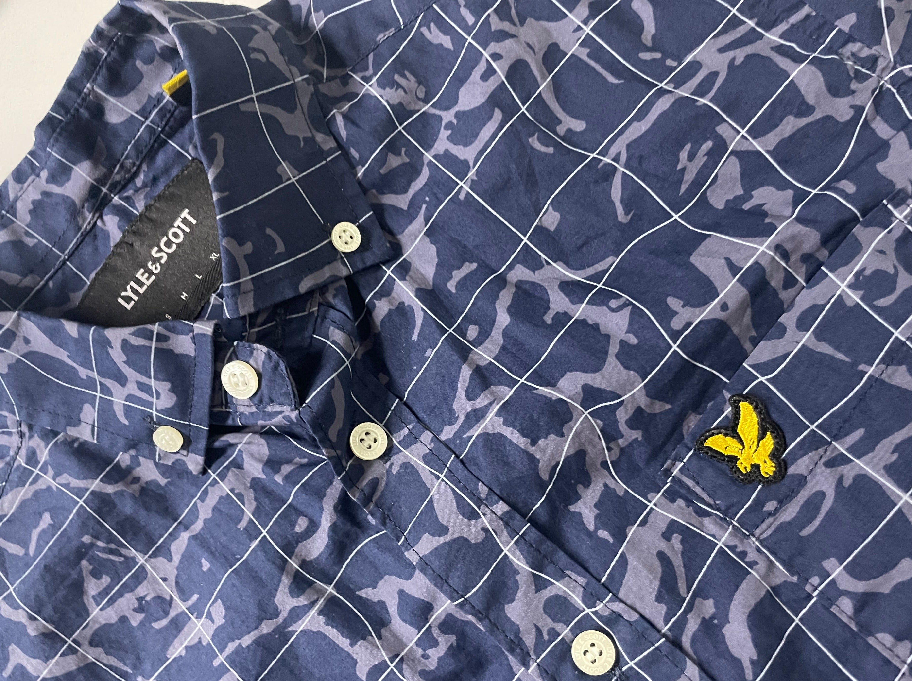 Lyle And Scott Vintage Mens Printed button up Through shirt Navy Pool Print 